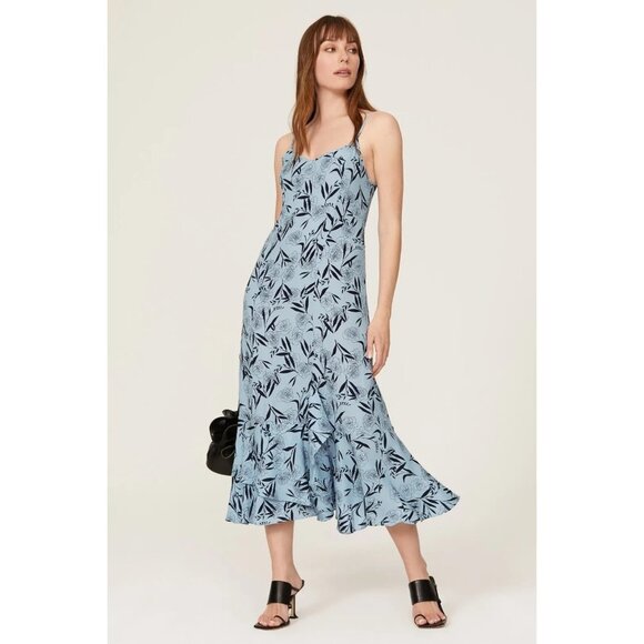 Thakoon Collective Blue Leaf Print Sleeveless Midi Dress Women's Size 0 - Picture 1 of 9